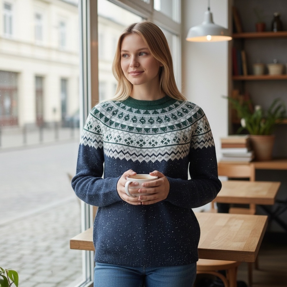 CJ Banks Navy and Green Knit Sweater